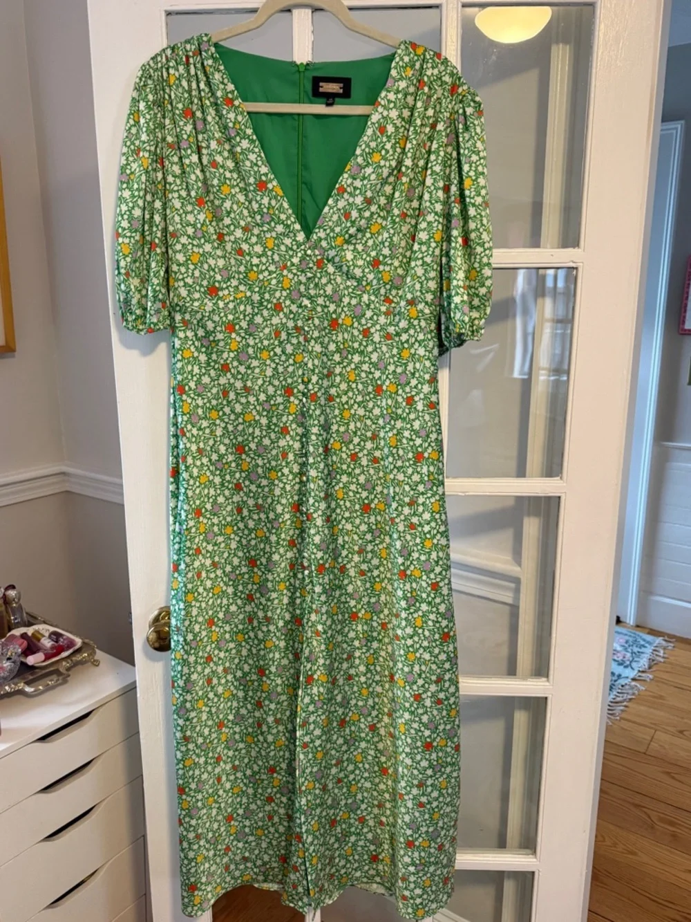 Alexia Admor Lorlei Green Floral V-Neck Midi Dress - Picture 1 of 7